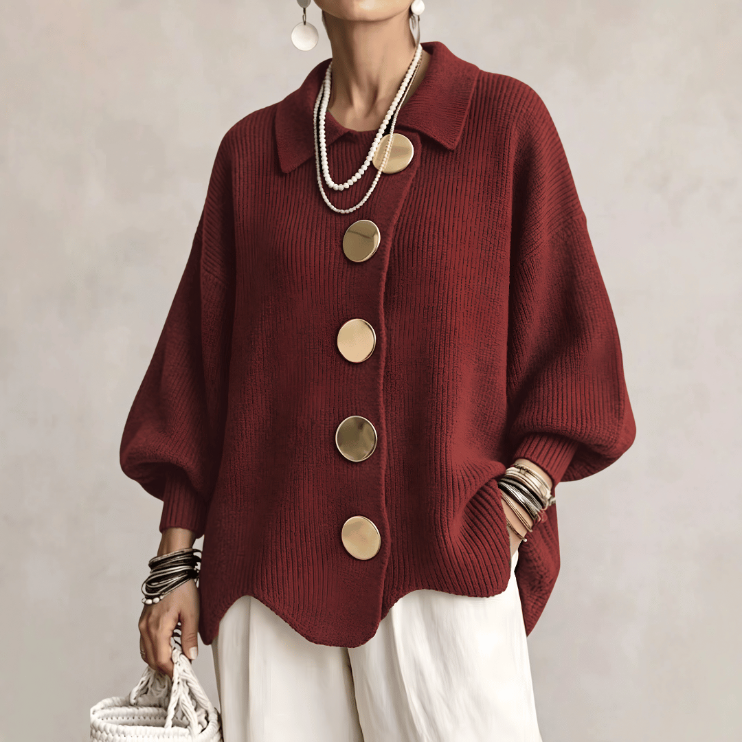 Gilet en Maille Ample à Col Polo pour Femme