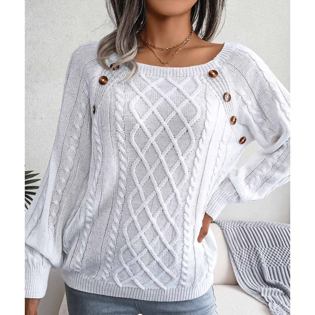 Pull en Maille Torsadée à Boutons Décoratifs