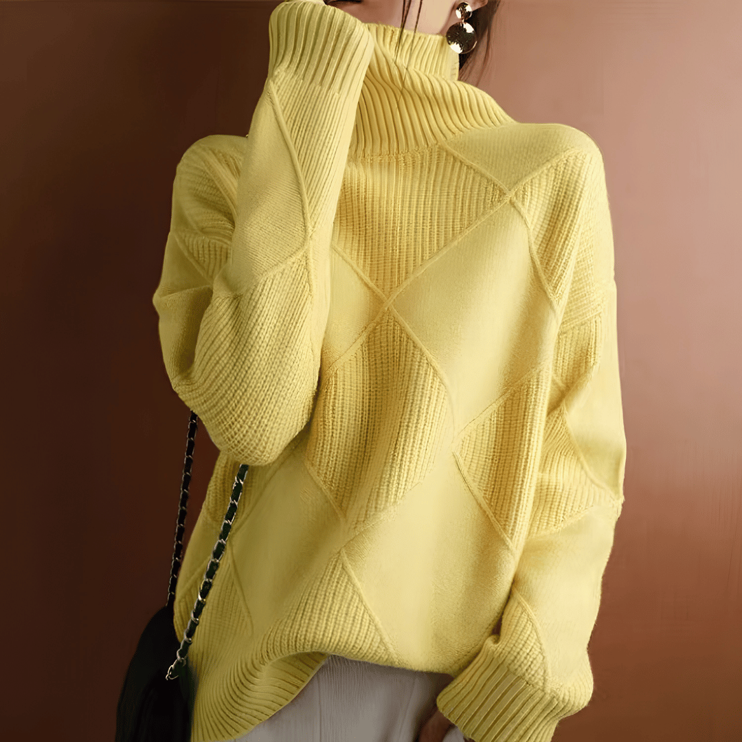Pull à Col Roulé en Tricot Géométrique