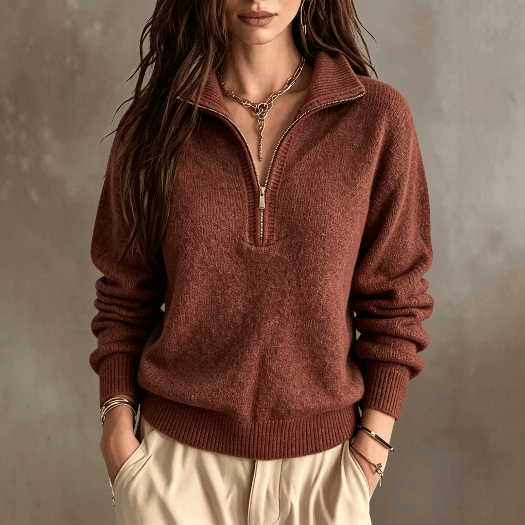 Pull élégant en tricot à col zippé pour femme
