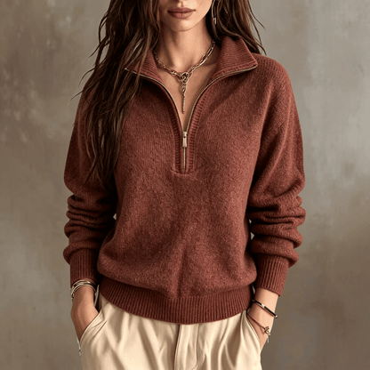 Pull élégant en tricot à col zippé pour femme