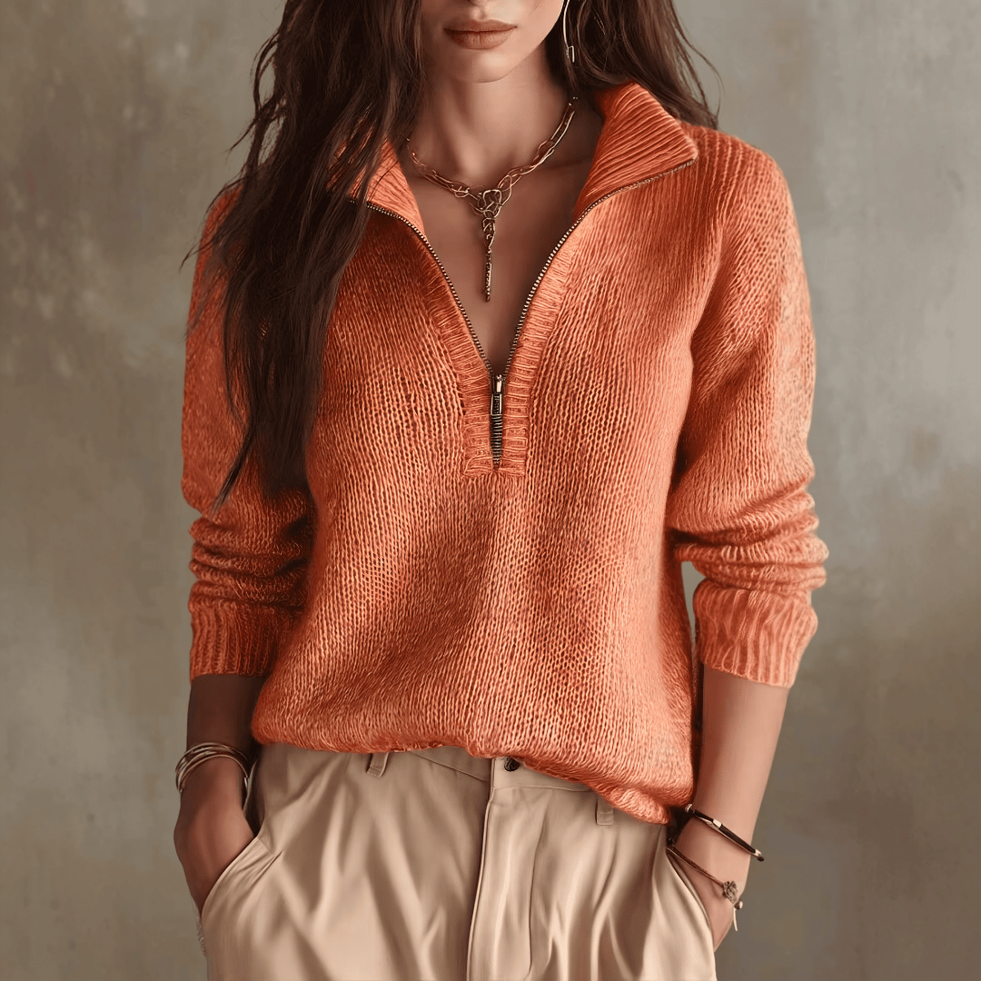 Pull élégant en tricot à col zippé pour femme