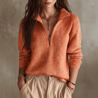Pull élégant en tricot à col zippé pour femme