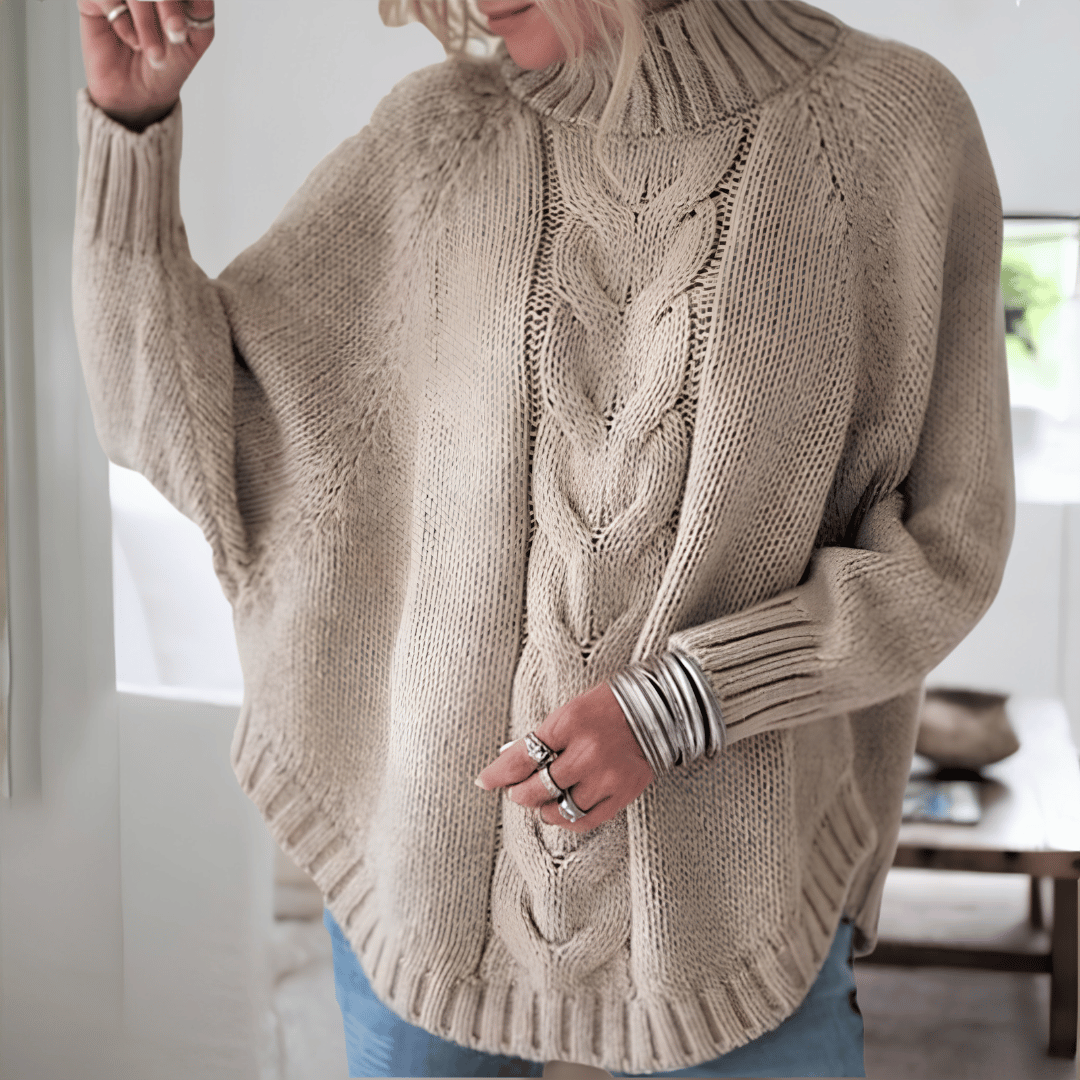 Pull Poncho en Maille Torsadée
