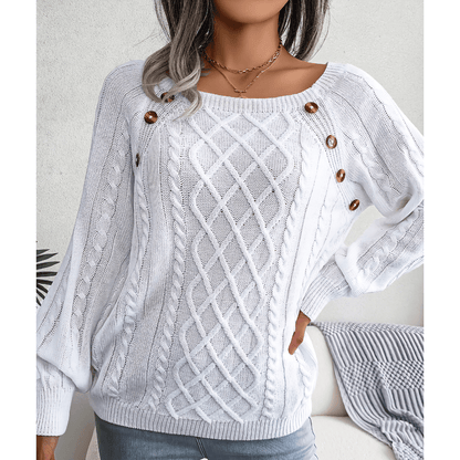 Pull en Maille Torsadée à Boutons Décoratifs