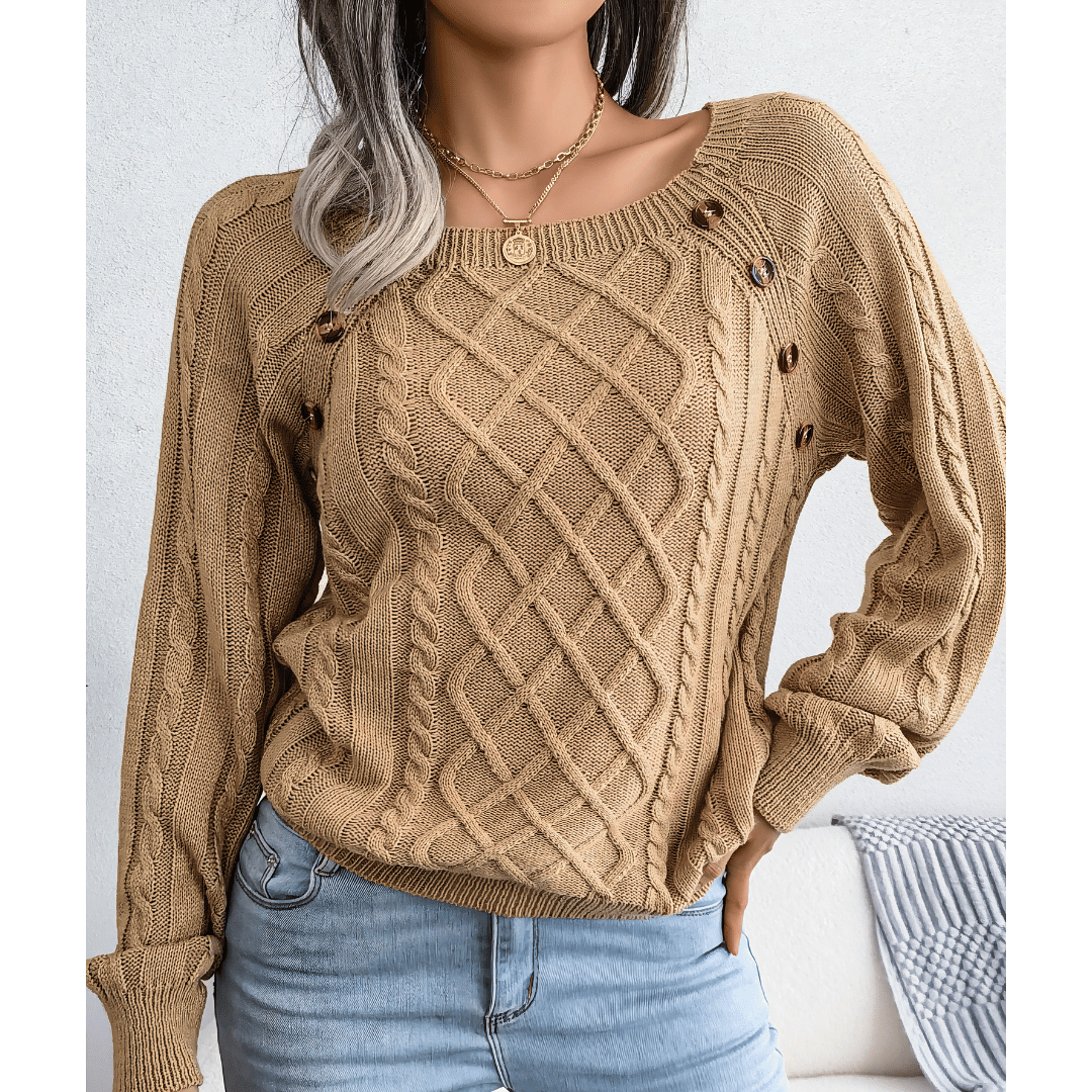 Pull en Maille Torsadée à Boutons Décoratifs