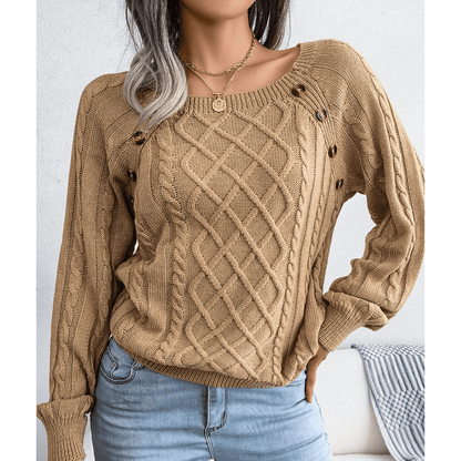 Pull en Maille Torsadée à Boutons Décoratifs