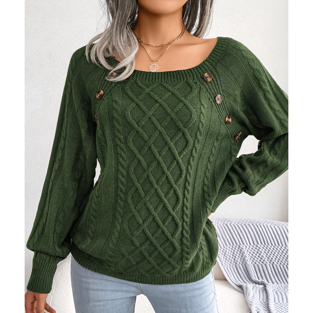 Pull en Maille Torsadée à Boutons Décoratifs