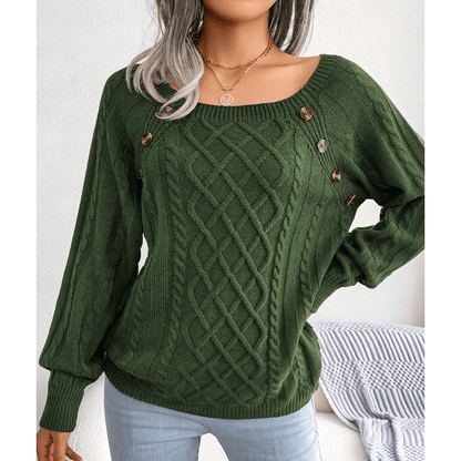 Pull en Maille Torsadée à Boutons Décoratifs
