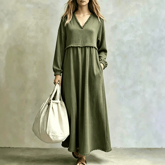 Robe Longue Fluide Bohème Col V
