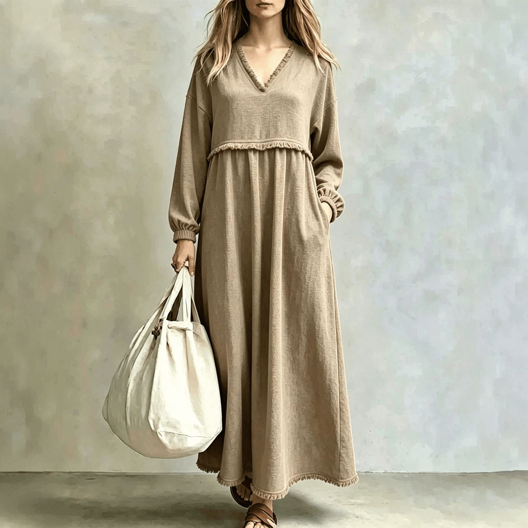 Robe Longue Fluide Bohème Col V