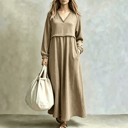 Robe Longue Fluide Bohème Col V