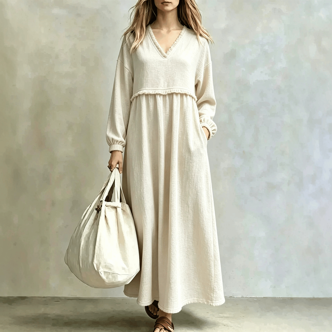 Robe Longue Fluide Bohème Col V