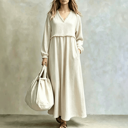 Robe Longue Fluide Bohème Col V
