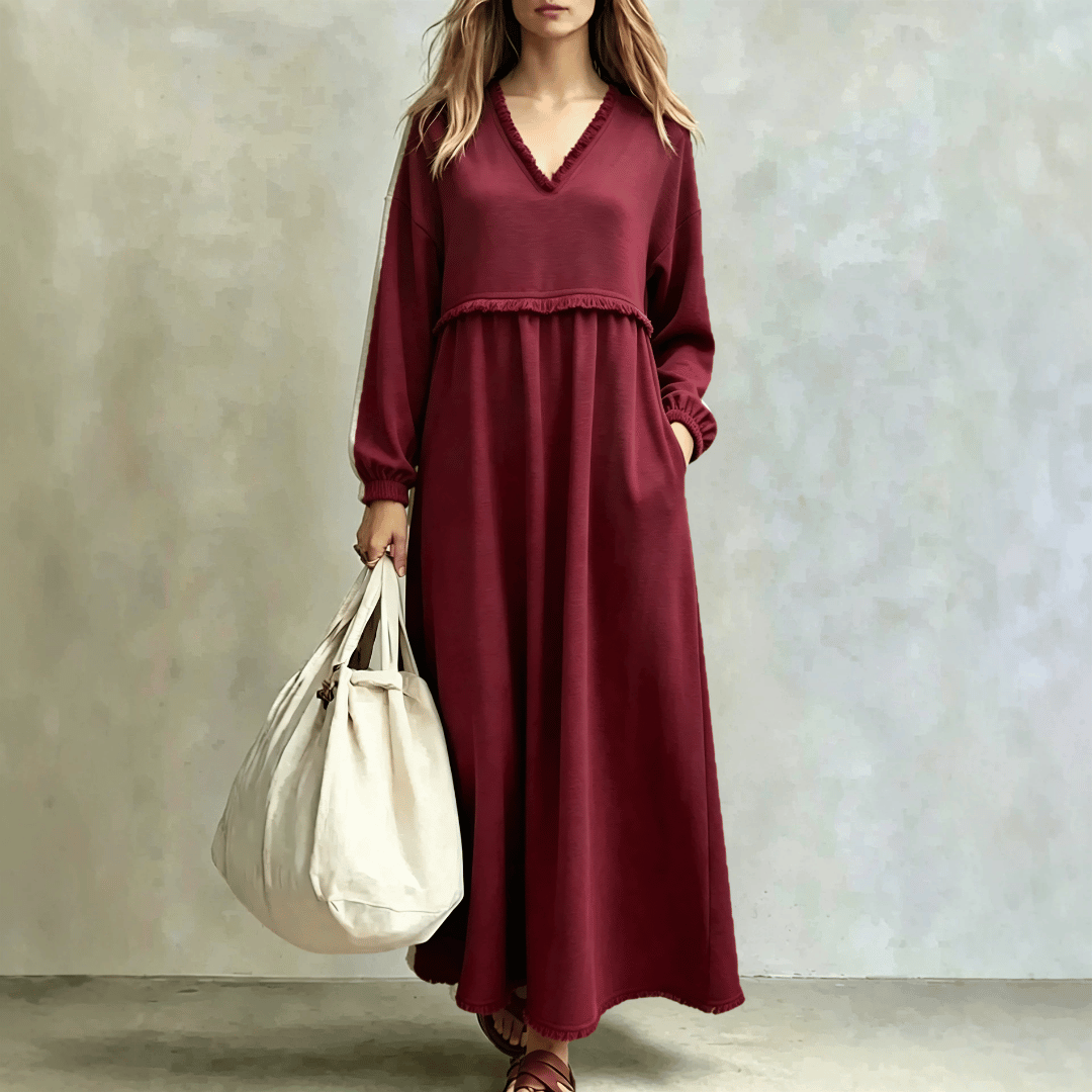 Robe Longue Fluide Bohème Col V