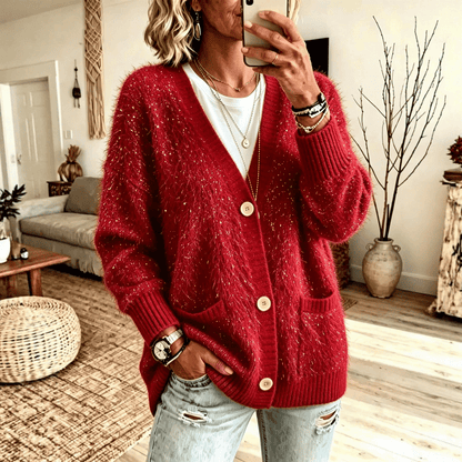 Gilet Chic en Maille Brillante avec Poches
