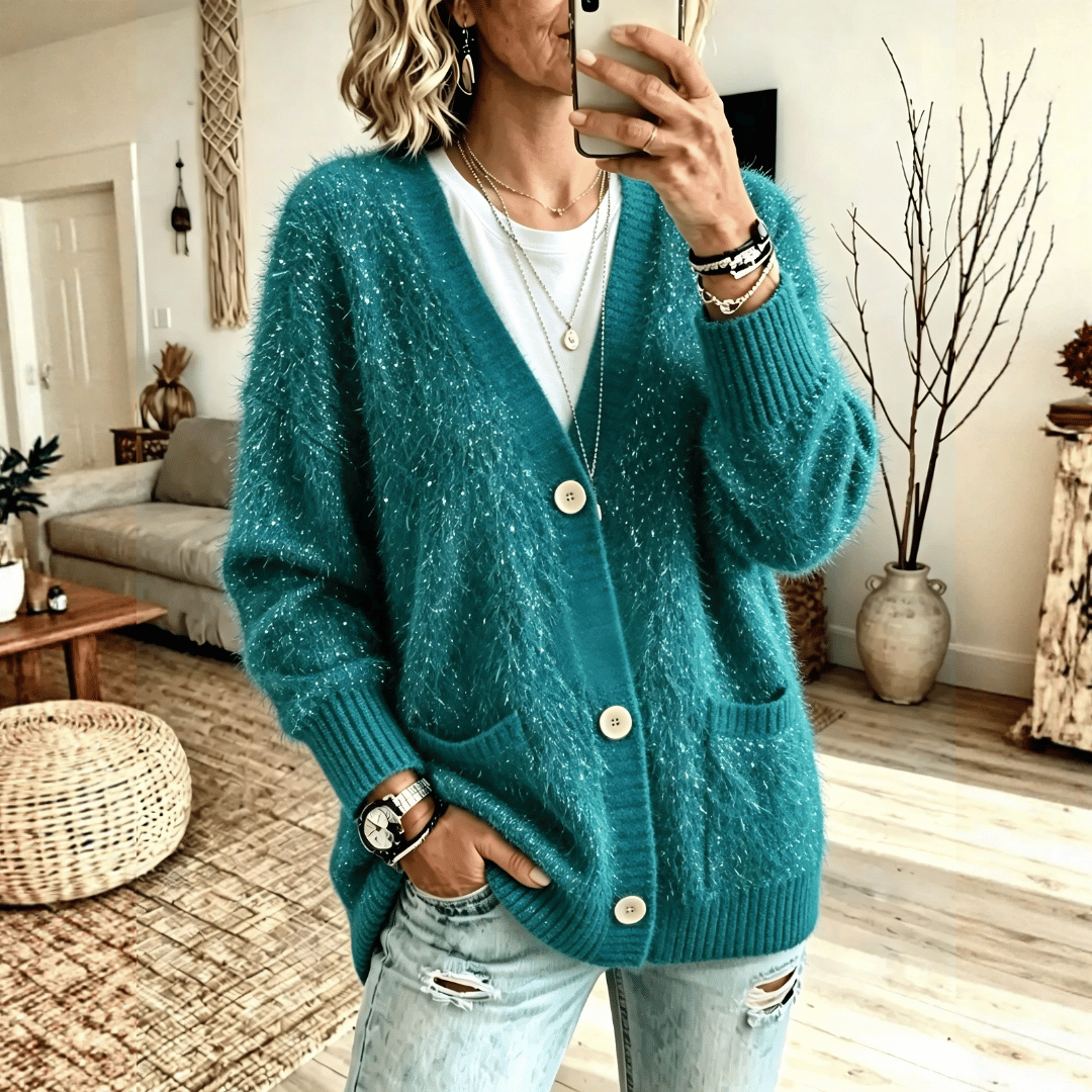 Gilet Chic en Maille Brillante avec Poches