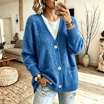 Gilet Chic en Maille Brillante avec Poches