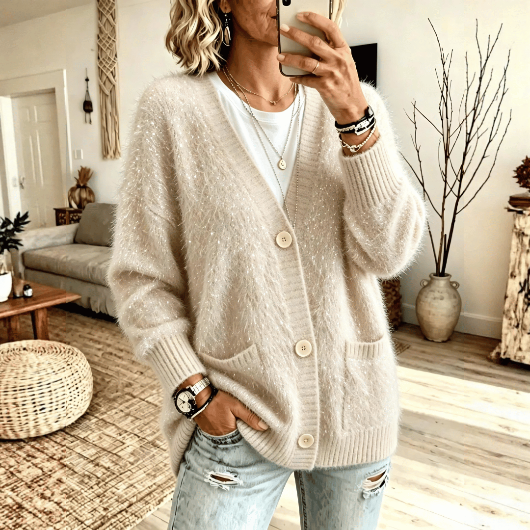 Gilet Chic en Maille Brillante avec Poches