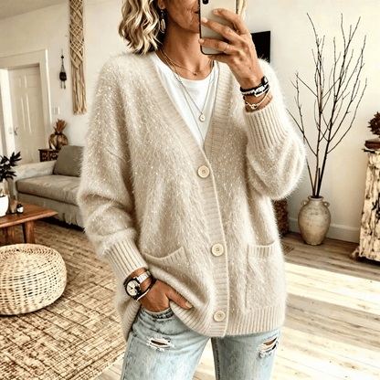 Gilet Chic en Maille Brillante avec Poches