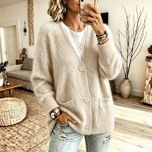 Gilet Chic en Maille Brillante avec Poches