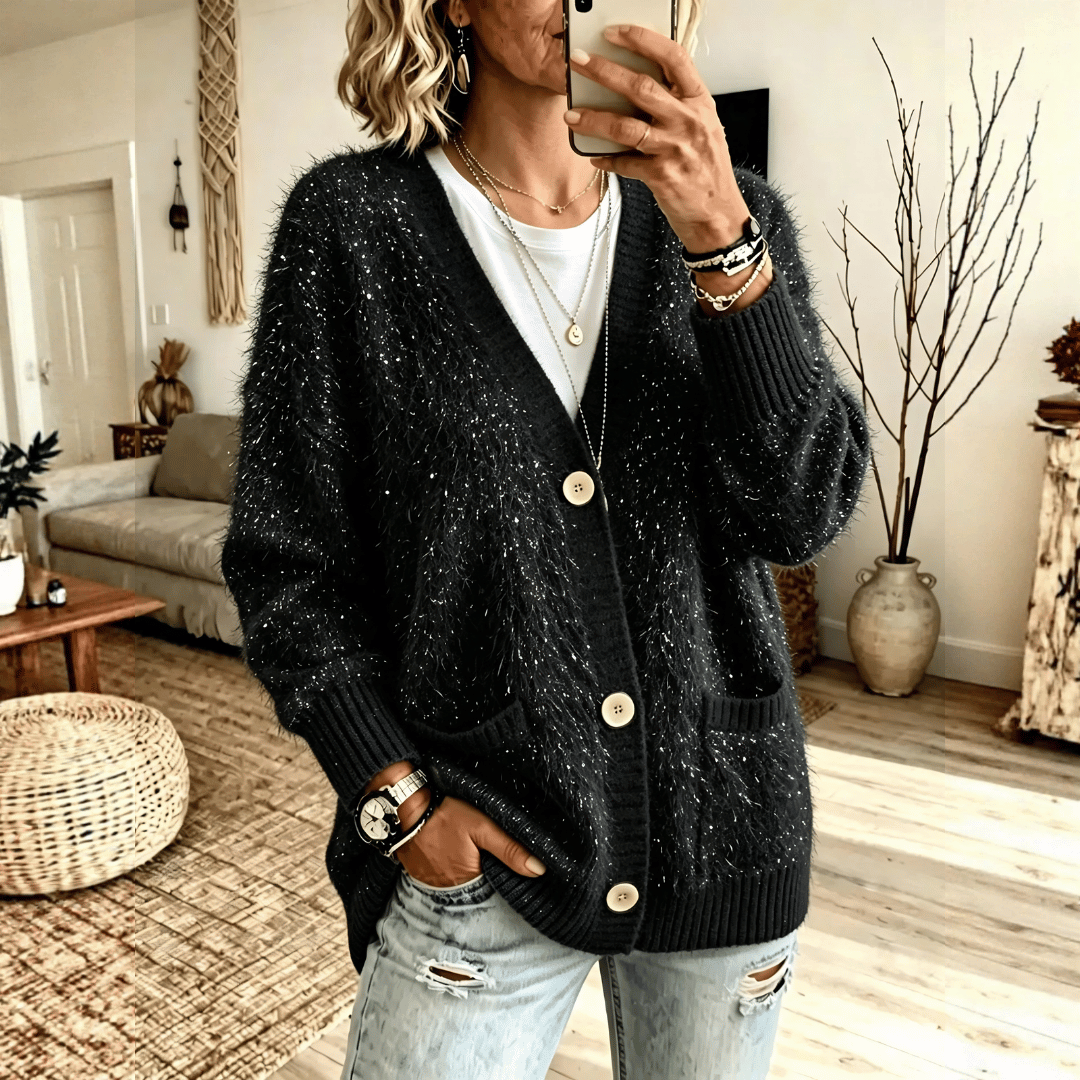 Gilet Chic en Maille Brillante avec Poches