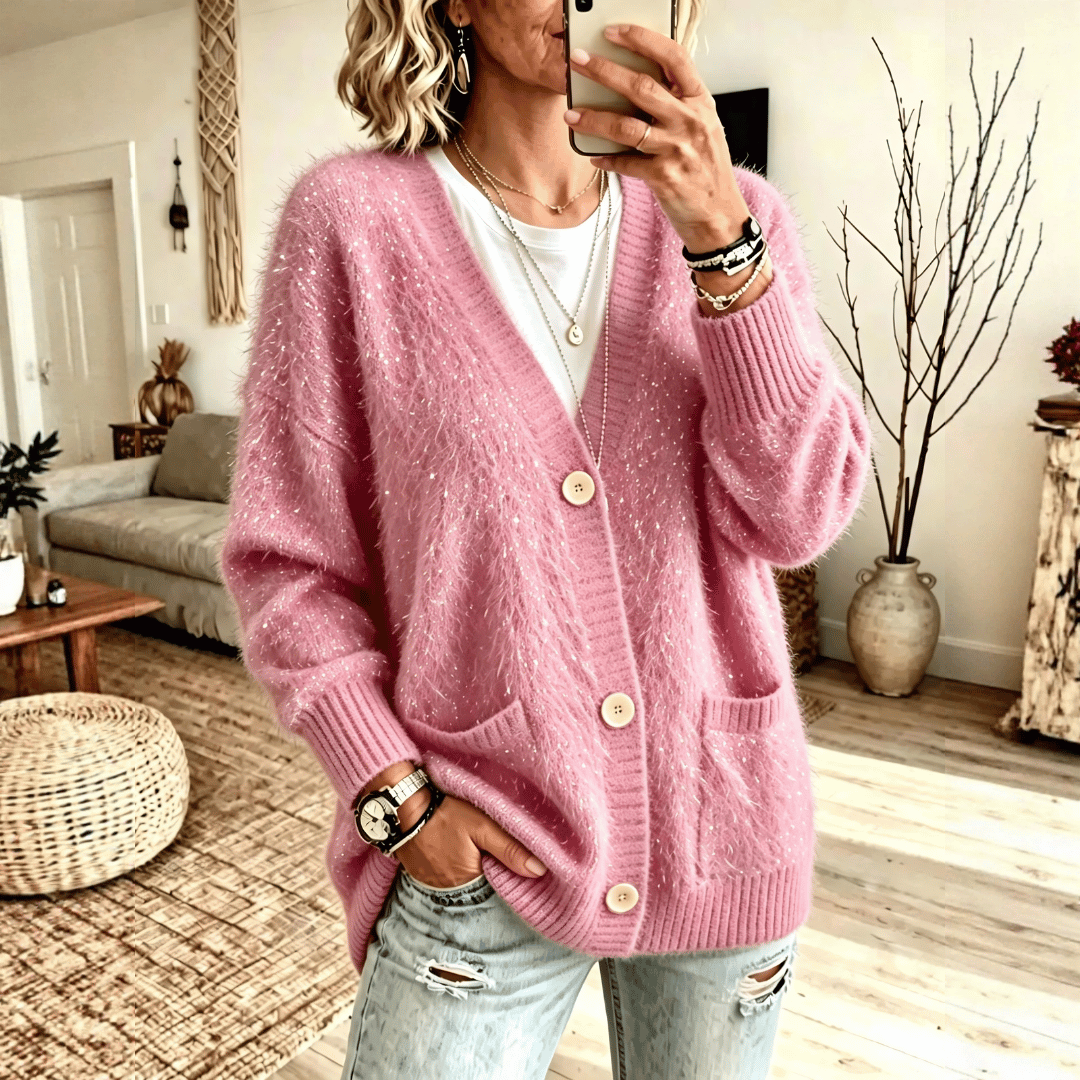 Gilet Chic en Maille Brillante avec Poches