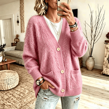 Gilet Chic en Maille Brillante avec Poches
