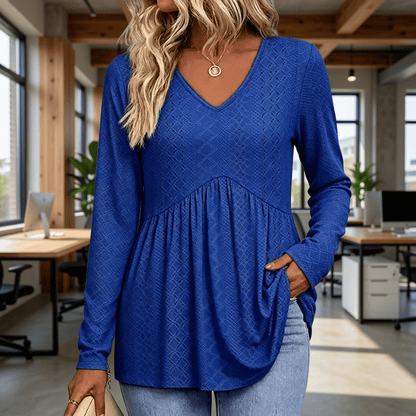 Blouse Manches Longues à Fronces et Col V