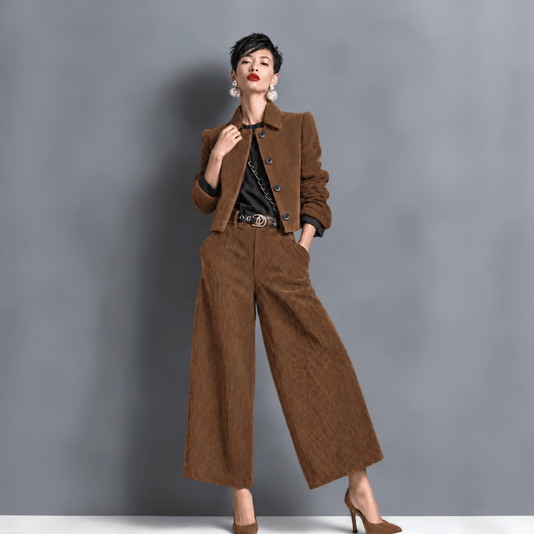 Ensemble Femme Élégant avec Veste Courte et Pantalon Large