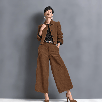 Ensemble Femme Élégant avec Veste Courte et Pantalon Large