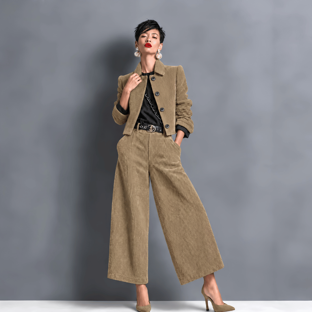 Ensemble Femme Élégant avec Veste Courte et Pantalon Large