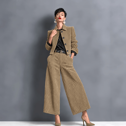 Ensemble Femme Élégant avec Veste Courte et Pantalon Large