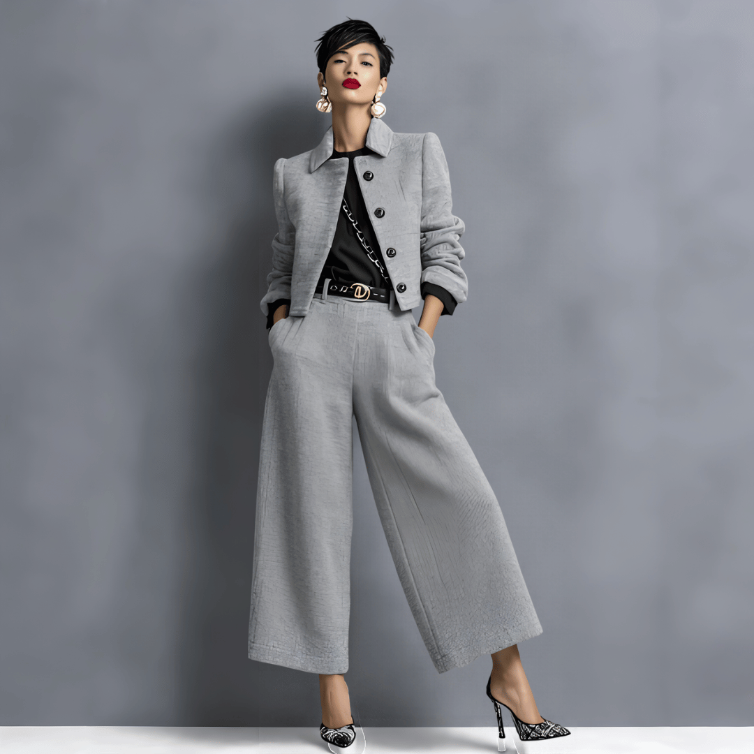 Ensemble Femme Élégant avec Veste Courte et Pantalon Large