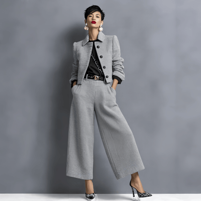 Ensemble Femme Élégant avec Veste Courte et Pantalon Large