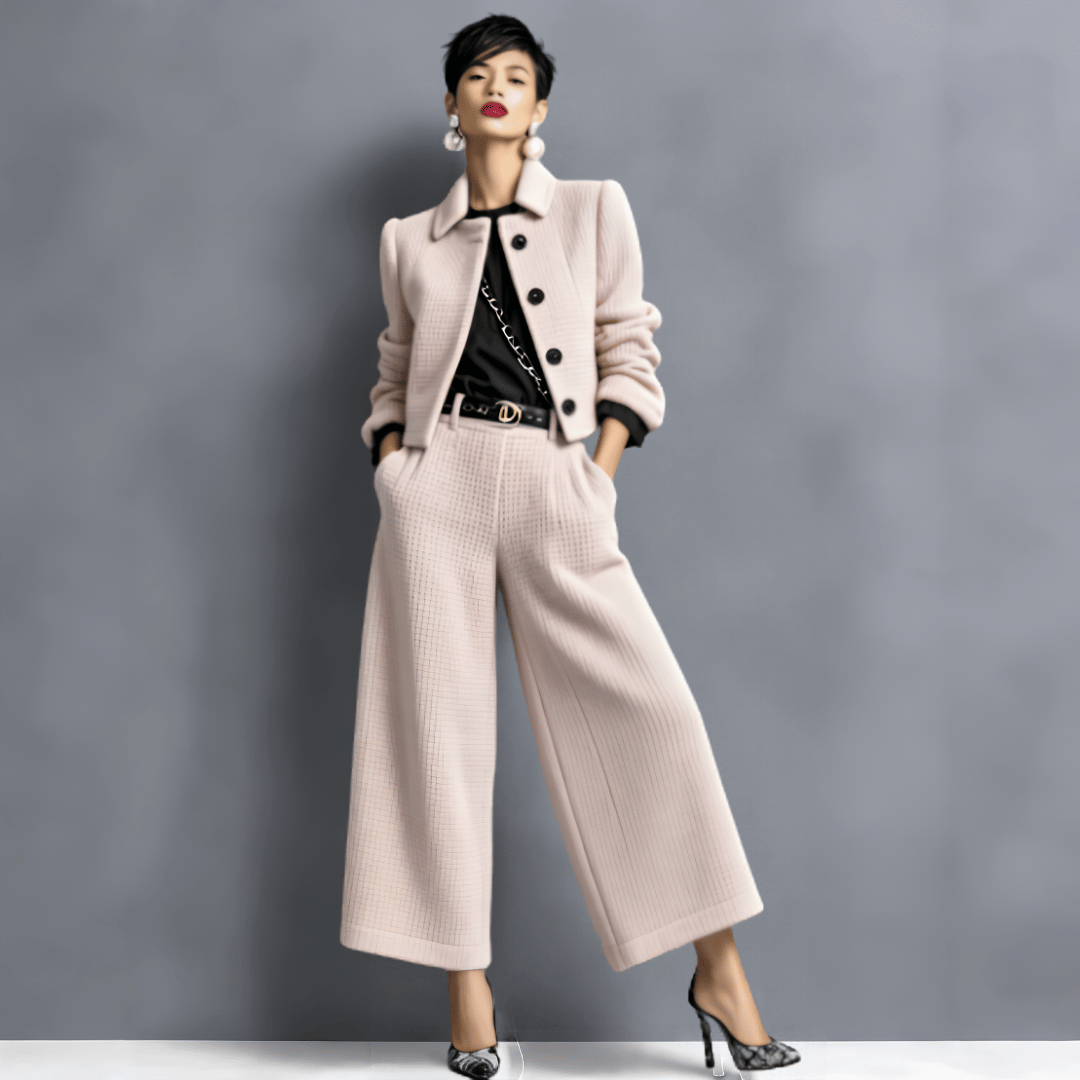 Ensemble Femme Élégant avec Veste Courte et Pantalon Large