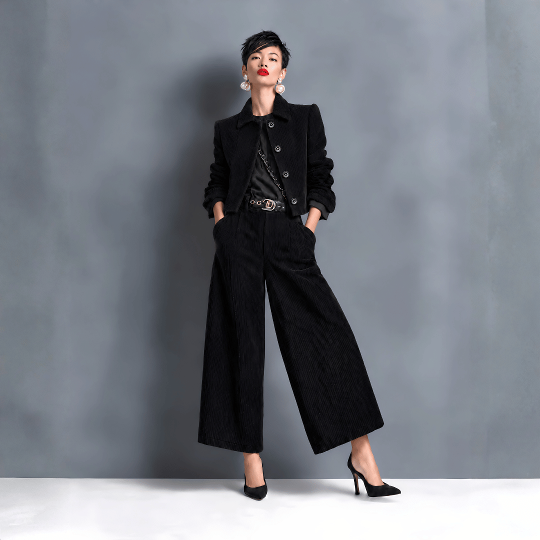 Ensemble Femme Élégant avec Veste Courte et Pantalon Large
