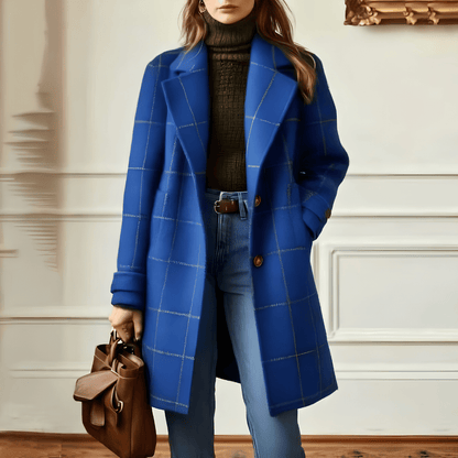 Manteau Structuré à Carreaux avec Col à Revers