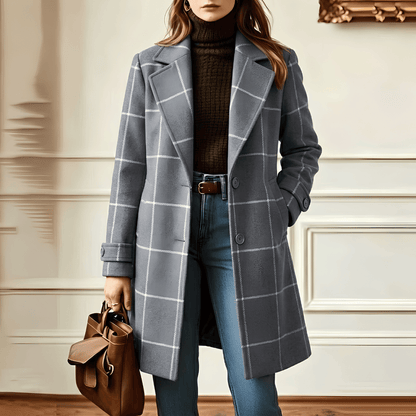 Manteau Structuré à Carreaux avec Col à Revers