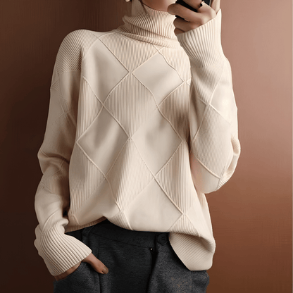 Pull à Col Roulé en Tricot Géométrique