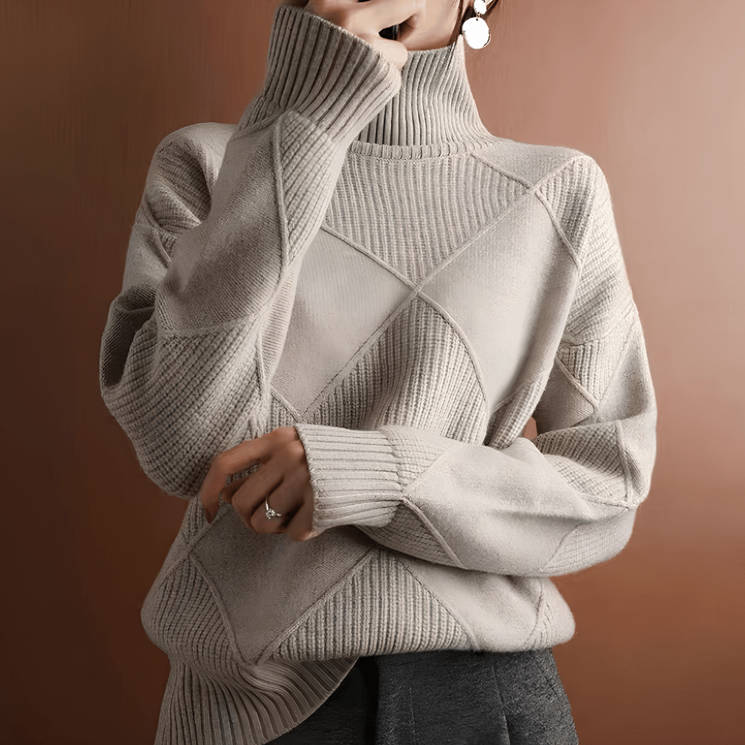 Pull à Col Roulé en Tricot Géométrique