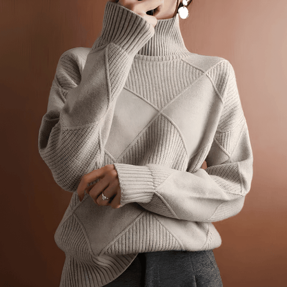 Pull à Col Roulé en Tricot Géométrique