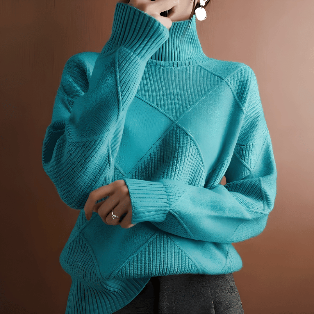 Pull à Col Roulé en Tricot Géométrique