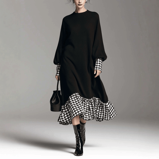 Robe Longue en Maille à Finitions Contrastées