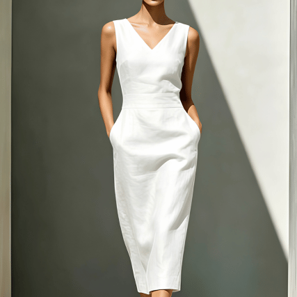 Robe Midi Femme Élégante à Col V