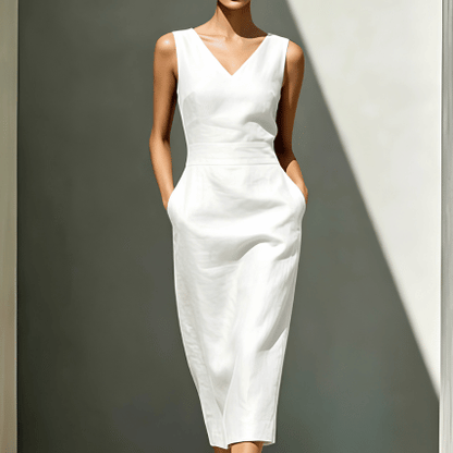 Robe Midi Femme Élégante à Col V