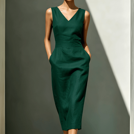 Robe Midi Femme Élégante à Col V