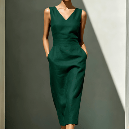 Robe Midi Femme Élégante à Col V