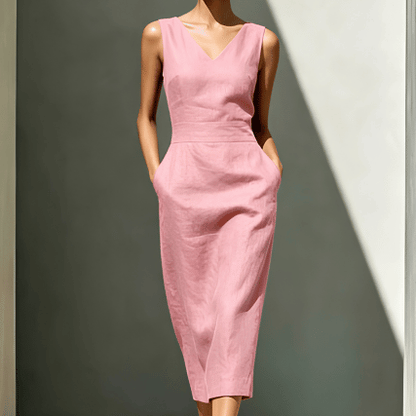 Robe Midi Femme Élégante à Col V