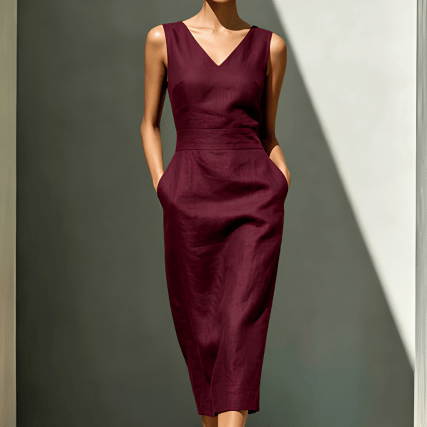 Robe Midi Femme Élégante à Col V